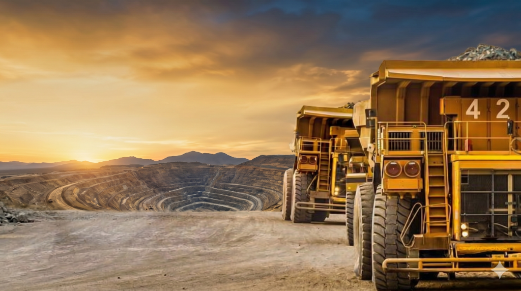 Open-pit copper mine with large yellow haul truck in Zambia's Copperbelt