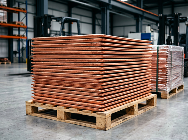 Neatly stacked LME Grade A copper cathodes